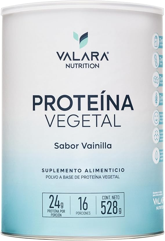 VALARA Proteína Vegana en Polvo 528 g - 24g de Proteína por Porción - Sabor Vain