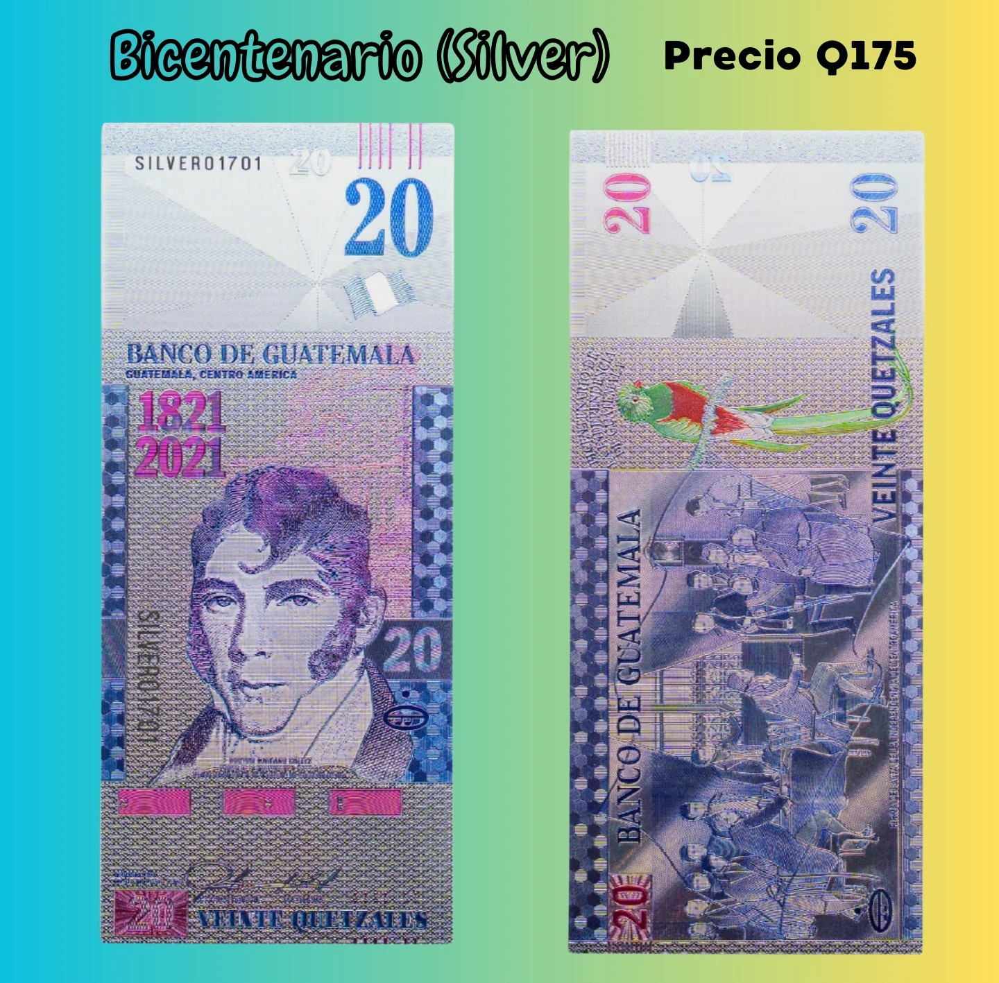 Billete de coleccion Q20 plata