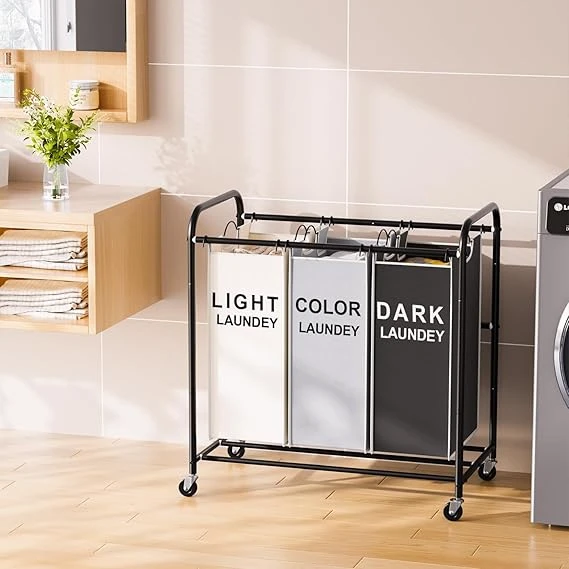 GLDW Cesto Ropa Sucia con Compartimiento y Bolsas Extraíbles Cesto de Ropa Sucia elegante para Lavadero, Dormitorio, Baño (colorido, 3 bolsas)