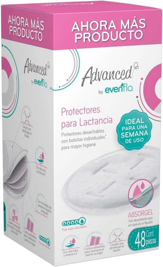 Protectores para Lactancia, Advanced by Evenflo, Paquete de 48 piezas, con Sistema Absorgel Antiescurrimientos