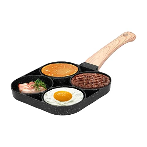 Raganet, Sarten de Aluminio Antiadherente con 4 Hoyos de Preparacion, Calentamiento Uniforme para Todo Uso, Para Estufas de Gas y Cocinas de Inducción, Panqueques, Huevos, Panes, Verduras y Mucho mas