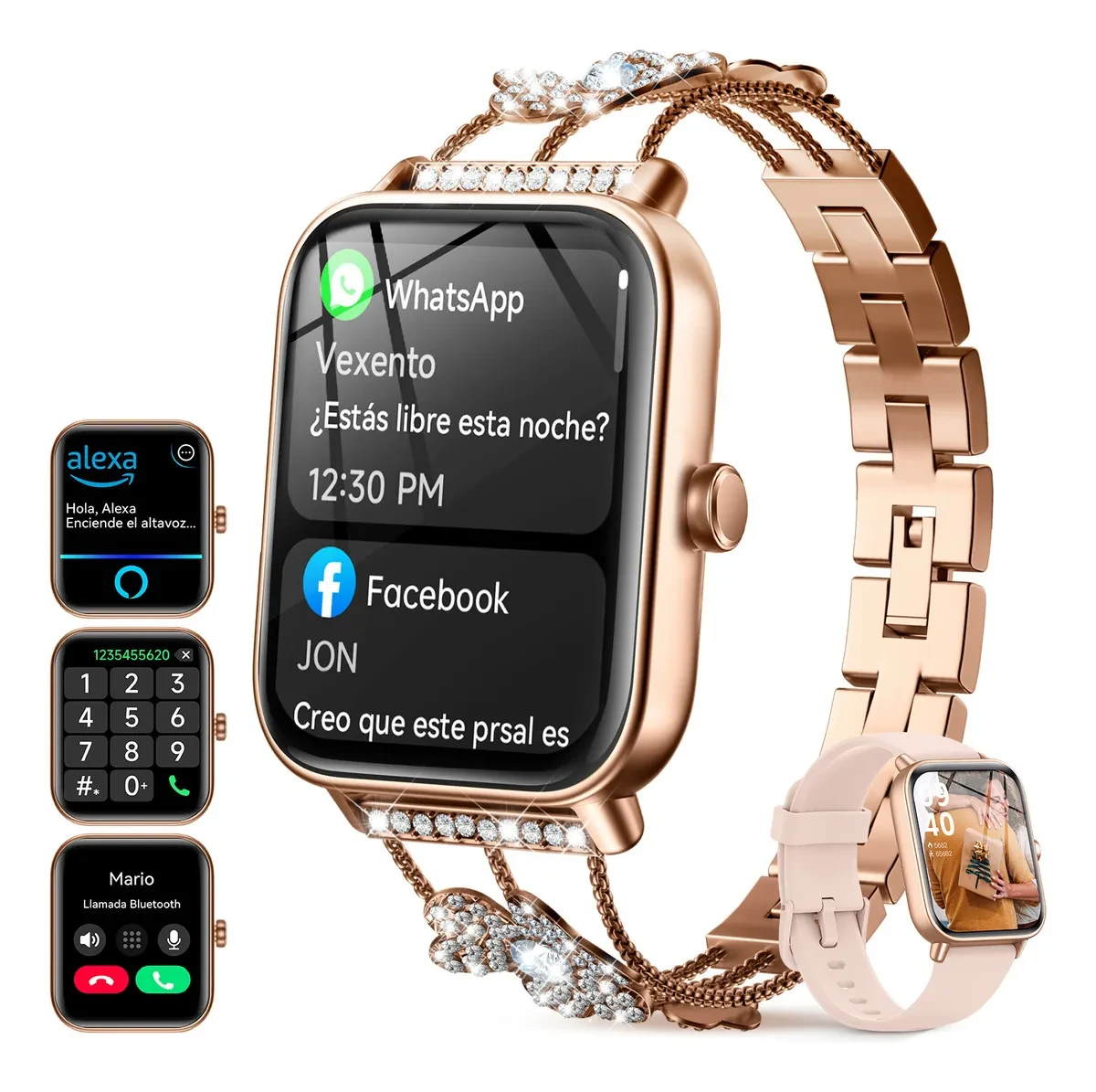 Reloj Inteligente Smartwatch Bluetooth Llamadas Para Alexa, Smart Watch Mujer, 2 Correas