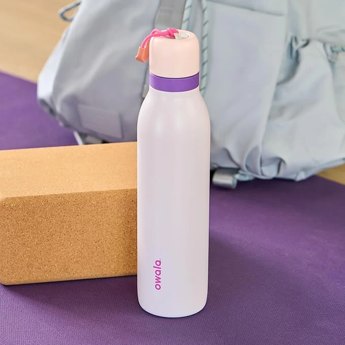 Botella de agua de acero inoxidable con popote para deportes y viajes