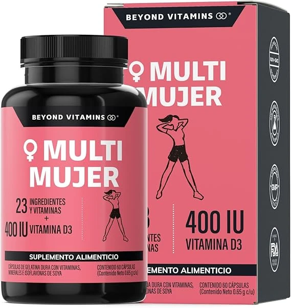 Multivitamínico para Mujer con 24 Ingredientes y Vitaminas | Suplemento de Vitaminas para Mujer con Vitamina D3, Vitamina E, Biotina | Suplemento Alimenticio en Cápsulas | Sin Azúcar - Ingredientes NON GMO- 60 cápsulas