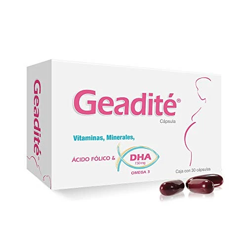 Geadité | Vitaminas Prenatales | Fórmula patentada completa de Vitaminas, Minerales, Ácido Fólico, Omega 3, DHA | 30 Cápsulas de Gelatina Blanda