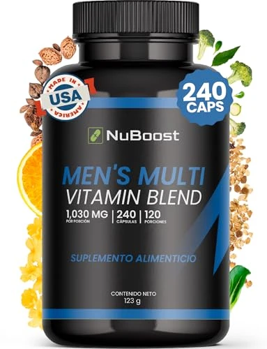 Nuboost Multivitaminico Hombre con Vitamina A, C, E, D3, K, Complejo B, Antioxidantes y Minerales - 980 mg 240 cápsulas - Mens Blend - Vitaminas para hombre - MADE IN USA