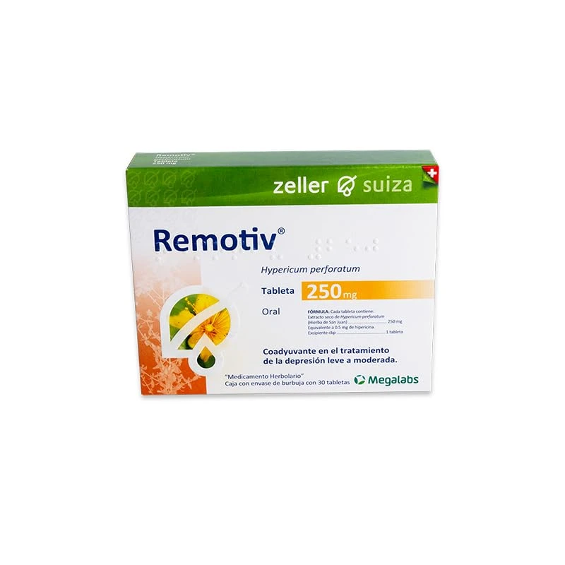 Remotiv Tabletas | Tratamiento de Depresión Leve y Moderada | Hypericum Perforatum | 250 Mg | 30 Tabletas