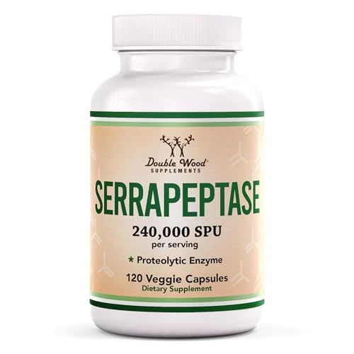 Serrapeptase 240,000 SPU de potencia máxima (120 cápsulas vegetales) enzima proteolítica para la salud sinusal, respiratoria y articular (fabricado y probado en los Estados Unidos, sin gluten, seguro para vegetarianos) por Double Wood