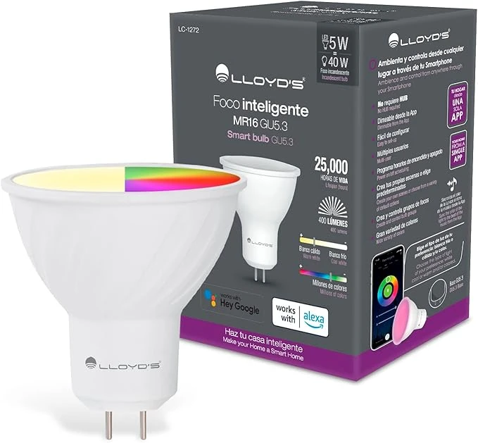 Foco Inteligente, Lloyd's, Foco RGB, Modelo: LC-1272, Compatible con Alexa