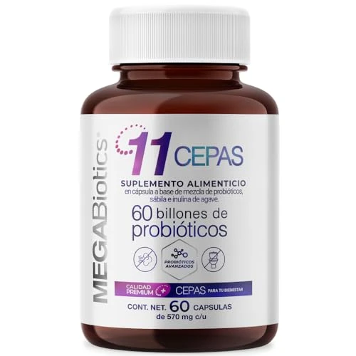 Probióticos 60 Billones y 11 Cepas e Inulina de Agave | Suplemento Alimenticio con Probióticos y Prebióticos a Base de Sábila, B. Lactis y L. Rhamnosus | Cont. 60 caps., MegaBiotic