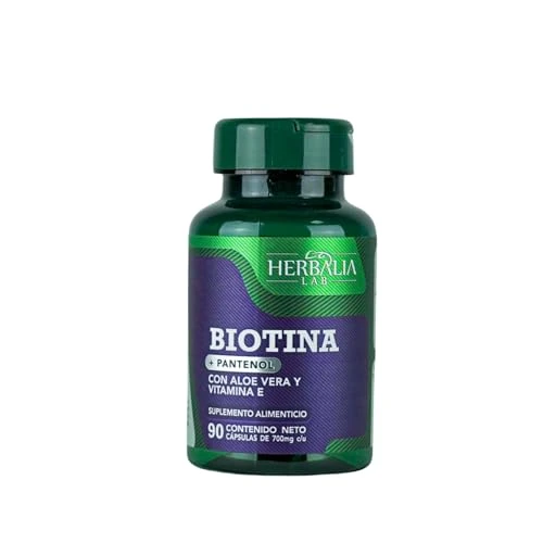 Biotina, Vitaminas para Cabello, Piel y Uñas, Suplemento con Vitamina E + Pantenol + Aloe Vera, 90 Softgels 700 mg - Herbalia Lab