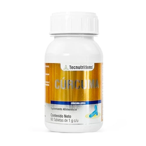 Curcuma Pura de 60 tabletas 1 g por porcion. Ingredientes Naturales, Polvo de Raiz de Curcuma TECNUTRITIONS