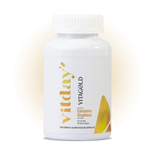 Vitday Vitagold - Cúrcuma Orgánica - 60 Cápsulas Vegetales - Curcumina Pimienta Negra - Suplemento Alimenticio 100% Natural - Sin Gluten y Sin OGM - Vegetariano
