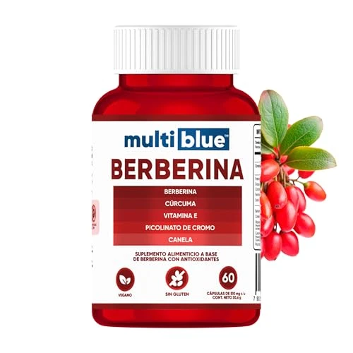 Berberina 60 Cápsulas | Suplemento Alimenticio con Vitamina E, Cúrcuma, Canela y Picolinato de Cromo | Sin Gluten Vegano Keto Friendly | Apoyo Cardiovascular | Calidad Certificada GMP | MULTIBLUE