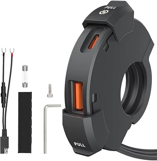 Cargador de Teléfono para Motocicleta de 30W Tipo C PD y 18W USB A, Cargador Rápido Impermeable