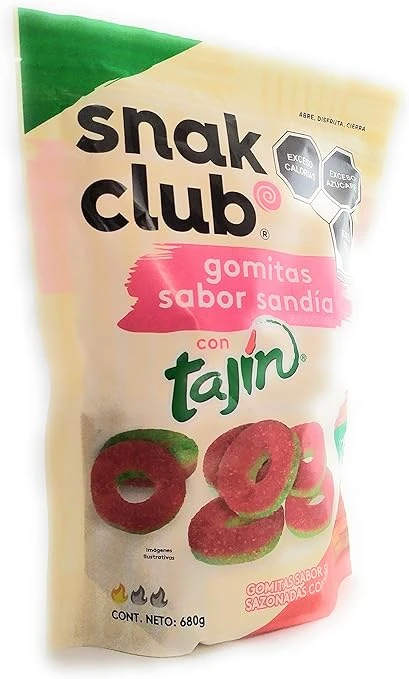 Gomitas sabor sandía, cubiertas con Tajín.