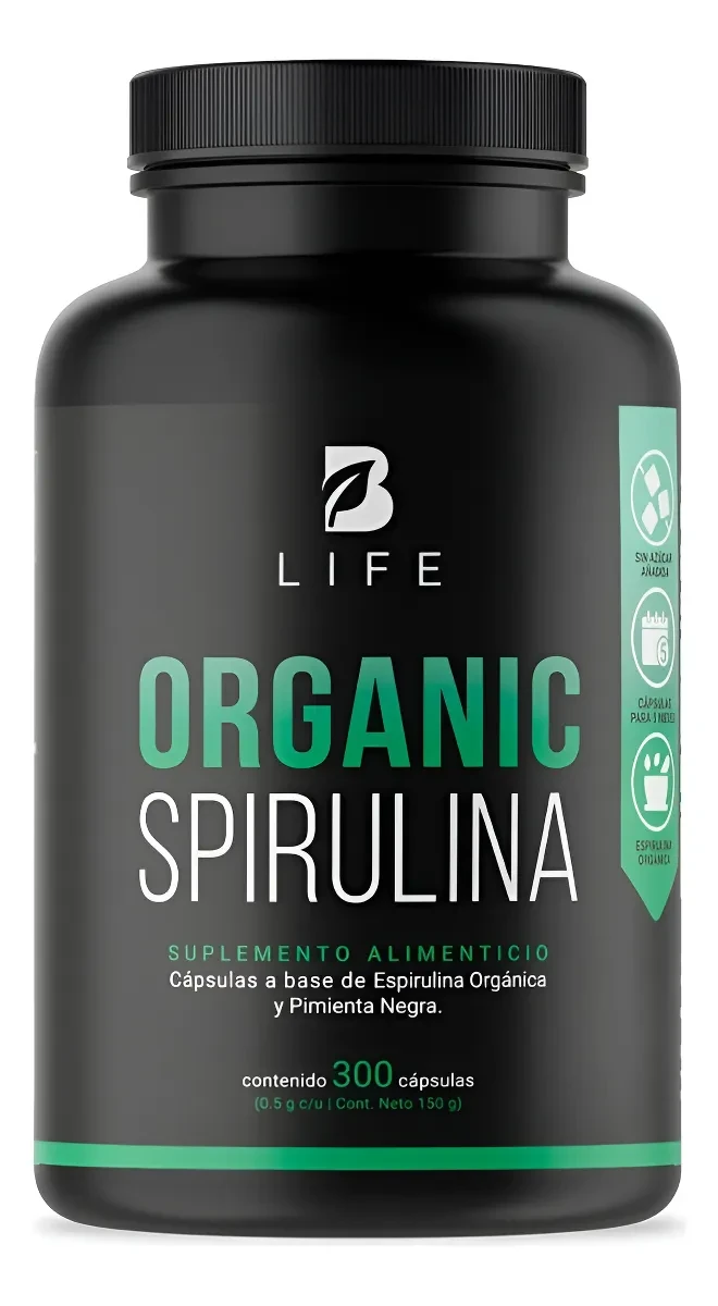 Espirulina Organica De 300 Cáps 500mg Alga Spirulina B Life