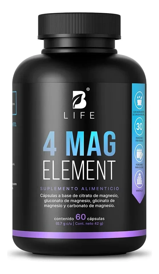 Mezcla De 4 Magnesios - 60 Cápsulas 1400 Mg | 4 Mag B Life Sin Sabor