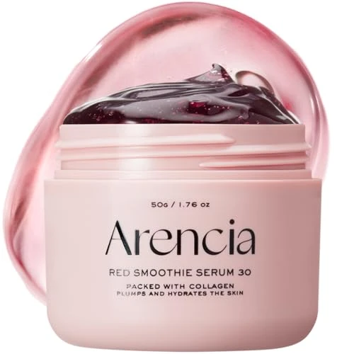 Arencia Suero de máscara facial de batido rojo durante la noche, brillante y calmante con 30% de colágeno rojo, niacinamida, péptido, vitamina E