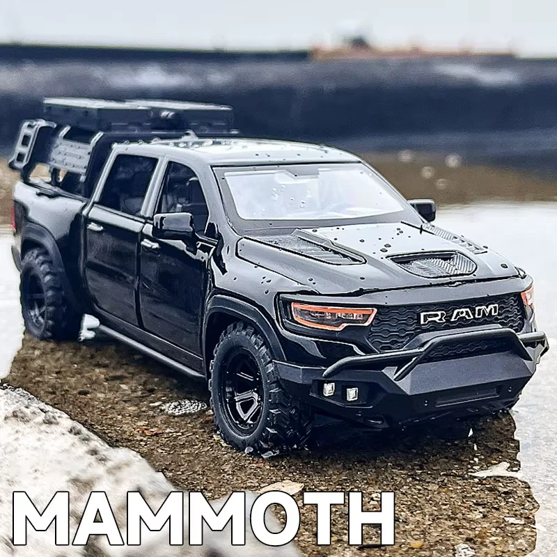 Dodge RAM 1000 TRX Mammoth Picku coche en miniatura de aleación sonido y luz tirar hacia atrás juguete para niños coleccionables